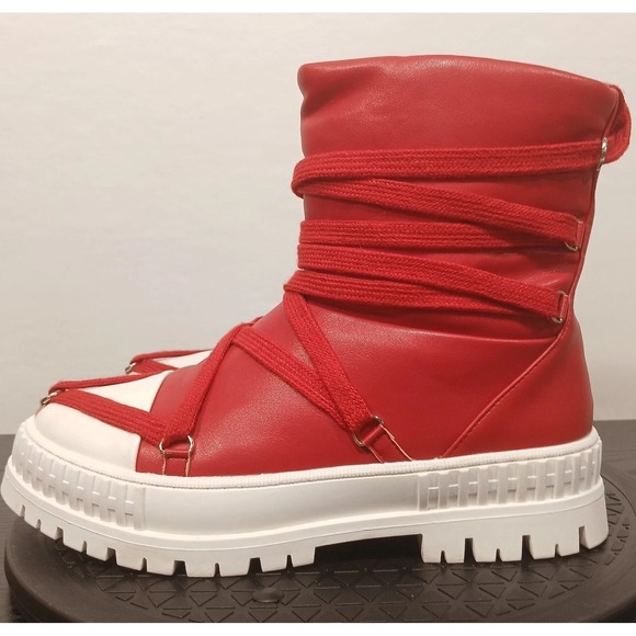 Liliana Richie-1 Cherry Red Chunky Lug Platform High Top Sneaker Boot Sz 8 - Picture 2 of 16